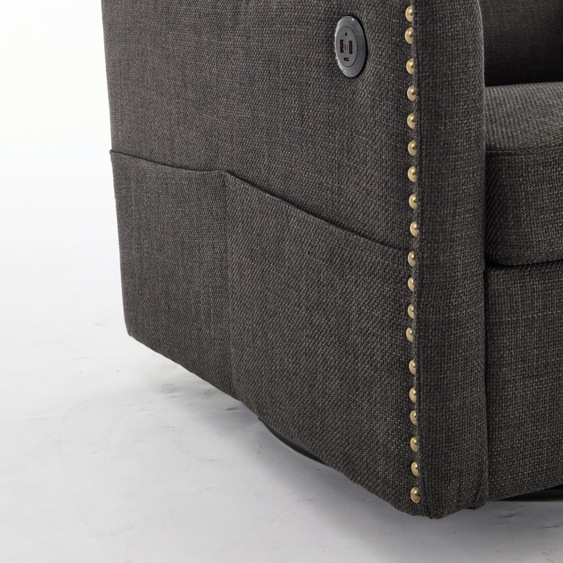 Dark Grey 360 Degree Swivel Rotating Accent Chair With Usb And Magazine Book For Living Room And Hotel Bed Room,Upholstered Accent Chair With Cooper Nail Dark Grey White Primary Living Space American Design,Classic,Modern Pine Foam Wood Fabric