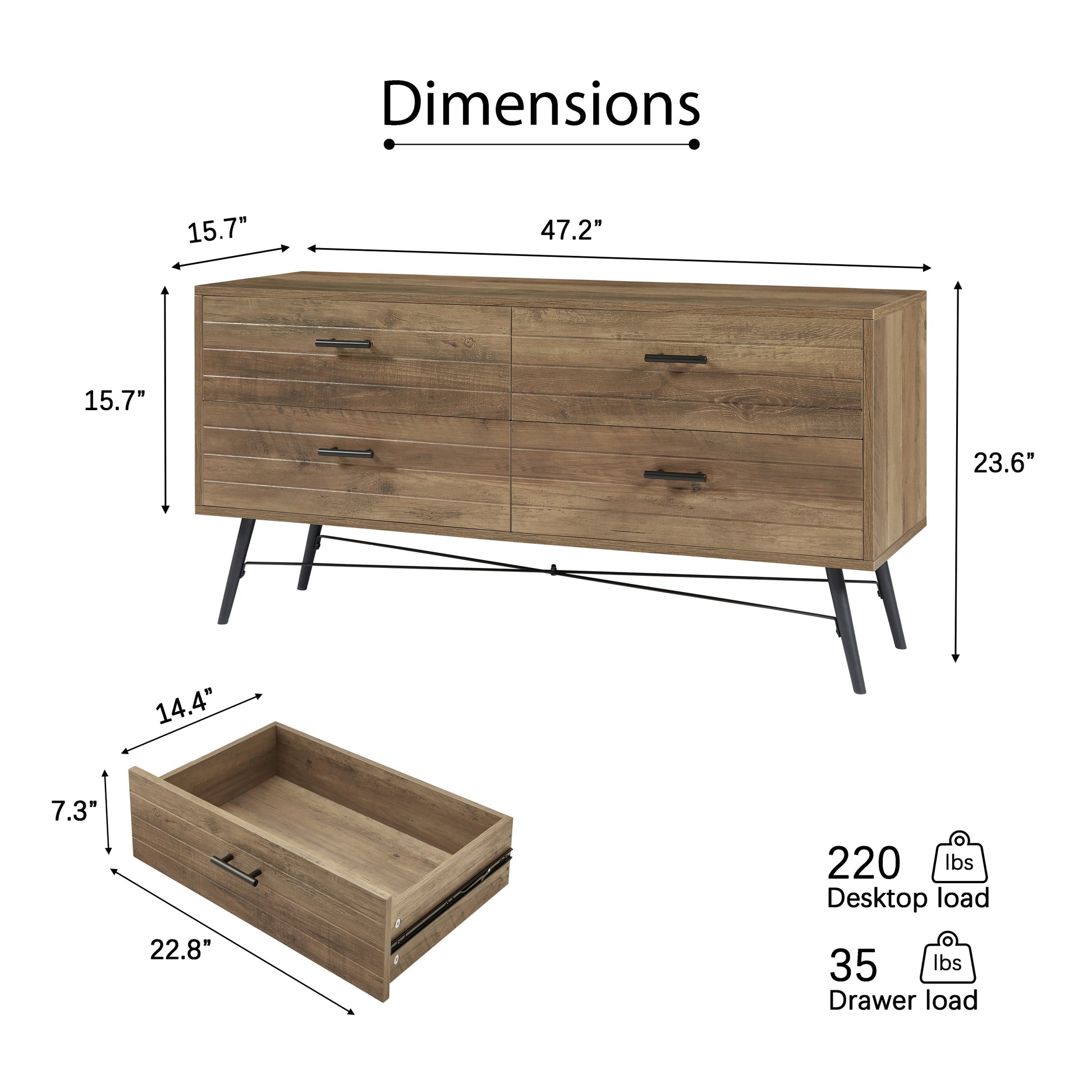 4 Drawer Chest, 4 Drawer Dresser Tv Stand For Tv, Dressers Bedroom Furniture Large Storage Tower Unit, Dresser For Bedroom, Closet Living Room, Hallway, 47.2"W X 15.7"D X 23.6"H, Rustic Walnut Chest 3 4 Drawers Walnut Brown Brown Bedroom Rustic,Vintage