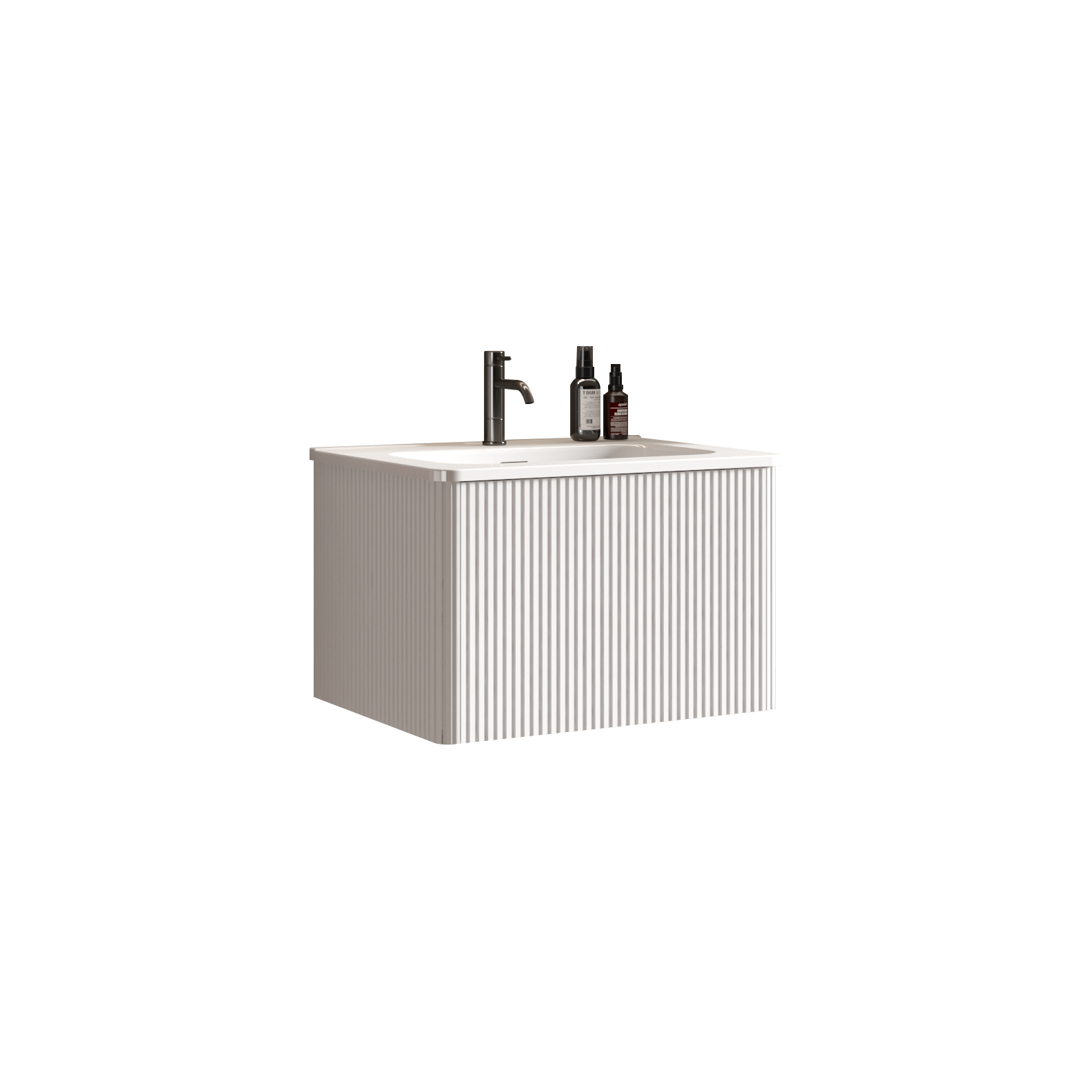 U059 Etna24W 301 Etna 24" Striped Soft White Bathroom Vanity With White Ceramic Sink, Wall Mounted Floating Bathroom Vanity For Modern Bathroom, One Piece White Sink Basin Without Drain, Pre Assembled White Bathroom Modern Melamine