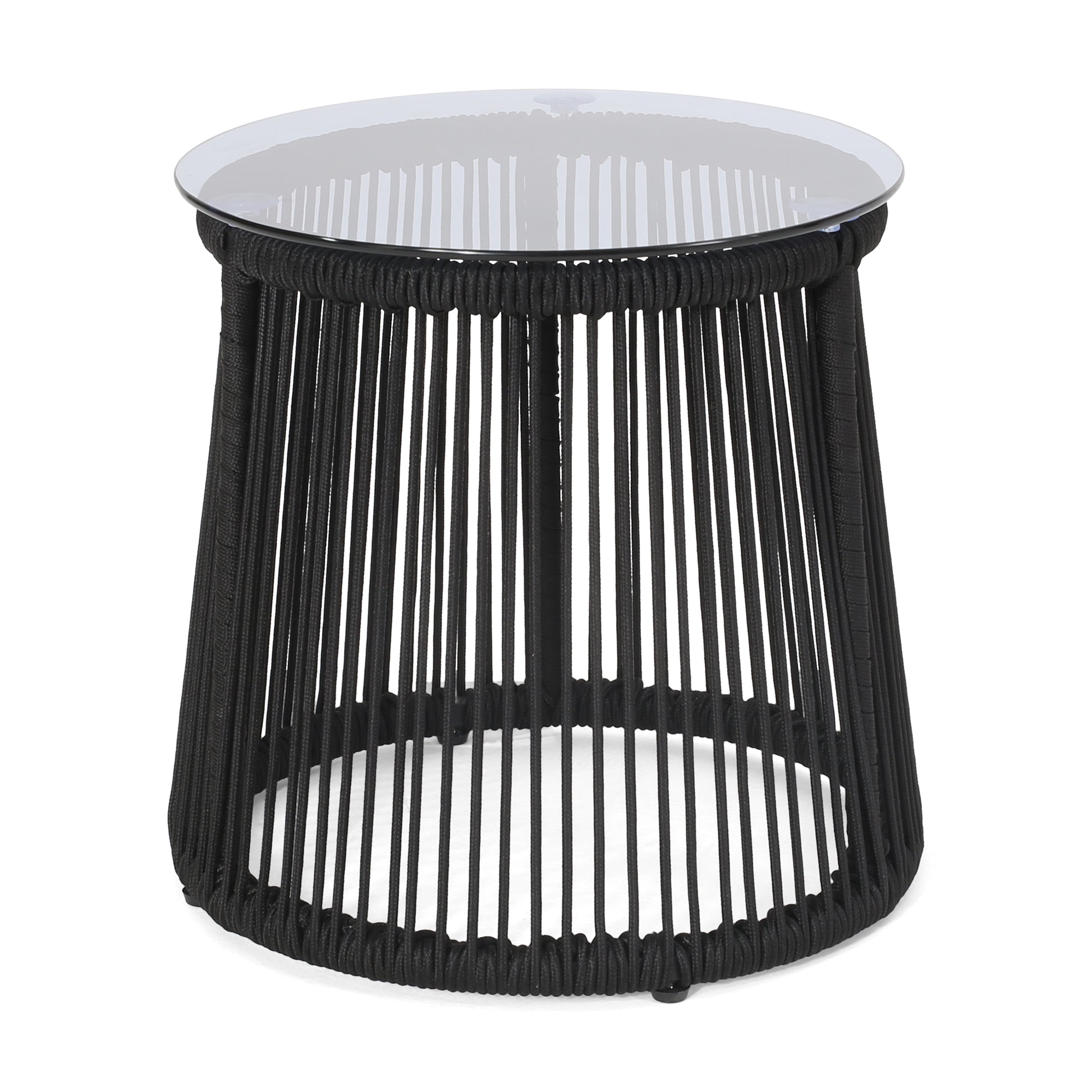 Moonstone Side Table Black Woven Rope