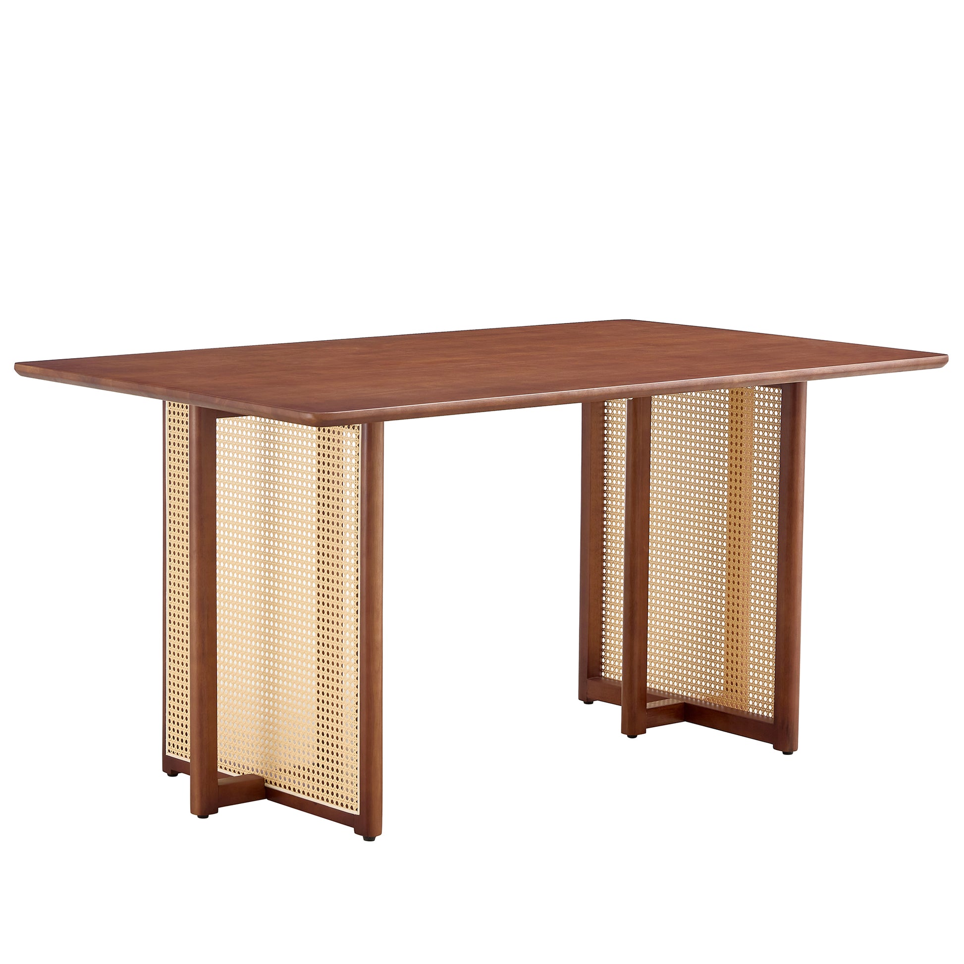 Chinese Country Retro Solid Wood Dining Table, Simple Modern Imitation Rattan Dining Table, Wooden Dining Table, Desk. Suitable For Dining Room, Living Room, Office Walnut Rubber Wood