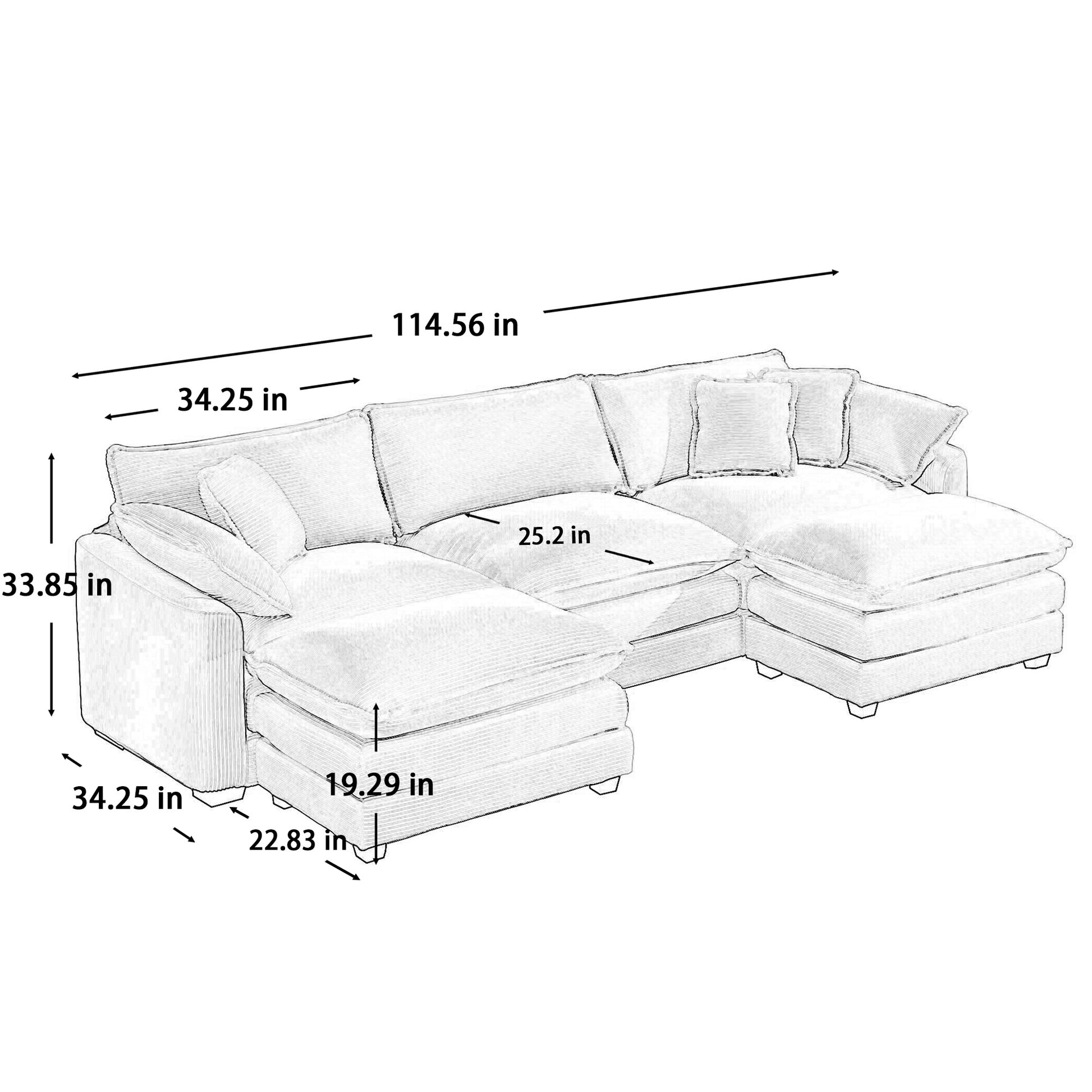 Oversized Modular Cushion Sofa, Portable Ottoman, L Shaped Corner Low Back Deep Seating Spacious Sofa Set And Sofa Bed For Home Apartment Living Room Set, Tan Corduroy Tan Corduroy 3 Seat