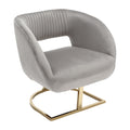 Coolmore Upholstered Tufted Living Room Chair Textured Linen Fabric Accent Chair With Metal Stand Gray Velvet