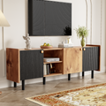 Mid Century Tv Stand With 3 Cabinets, Media Console Table For Tvs Up To 70'', Entertainment Center With Storage For Living Room, Bedroom, Home Theatre Black Brown Primary Living Space 60 69 Inches