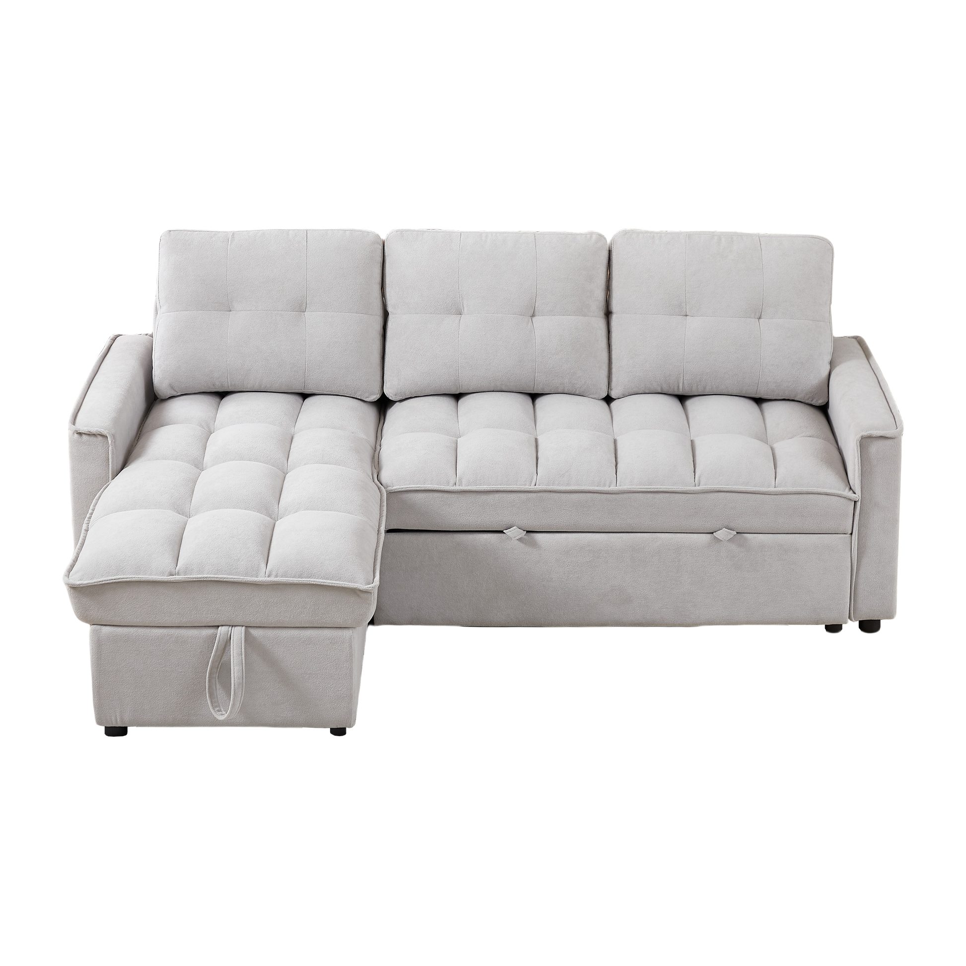 Mh 78.75" Reclining Sofa, Pull Out Sofa Bed With Usb And Tape C Charging Ports, L Shaped Sectional Sofa With Reclining Storage And Arm Side Organizer Pocket Features, Living Room Comfort Sofa Light