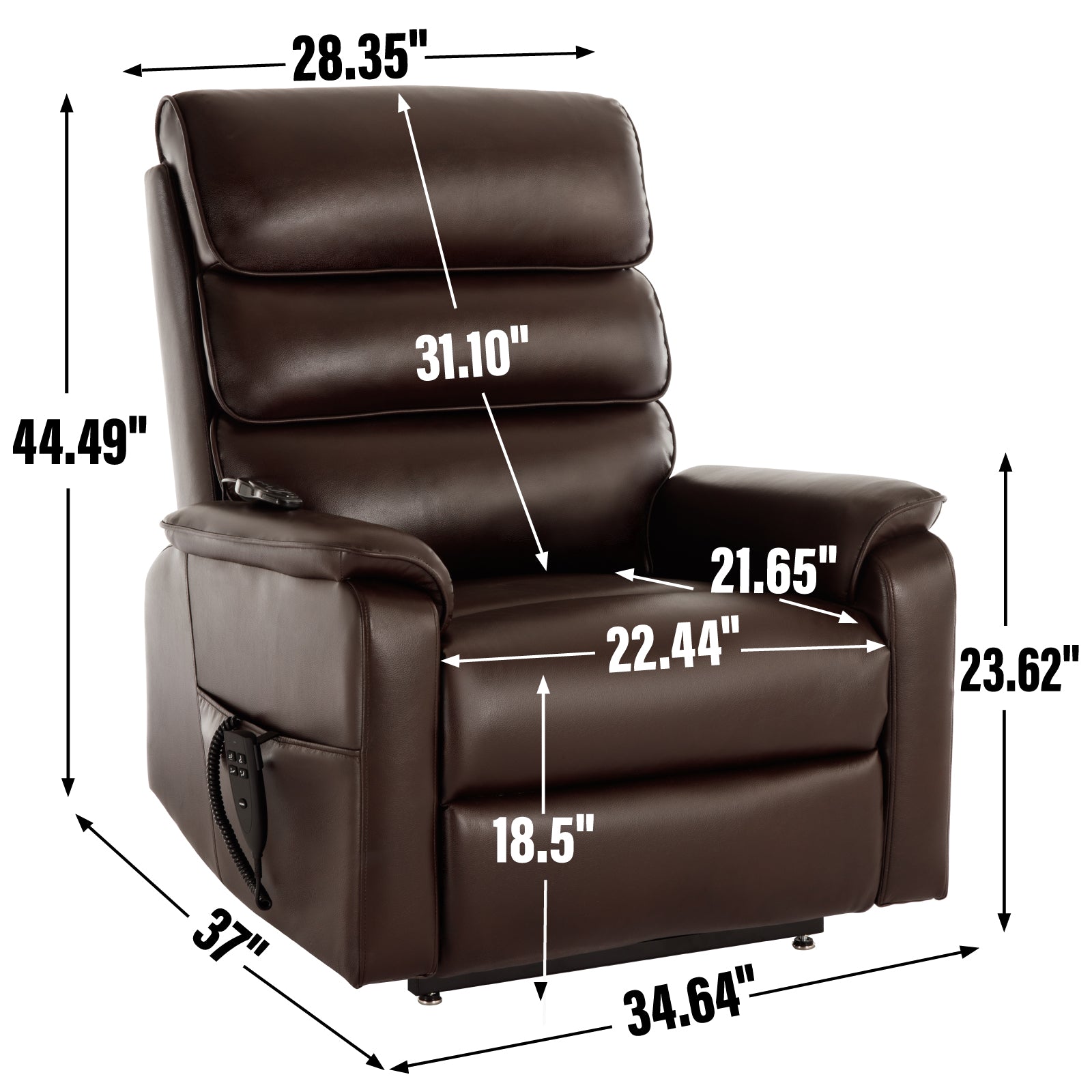 Brown Leatheraire Dual Motor Infinite Position Up To 350 Lbs Power Lift Recliner Chair With Power Remote, Heat Massage And Heavy Duty Motion Mechanism White Metal Primary Living Space Heavy Duty