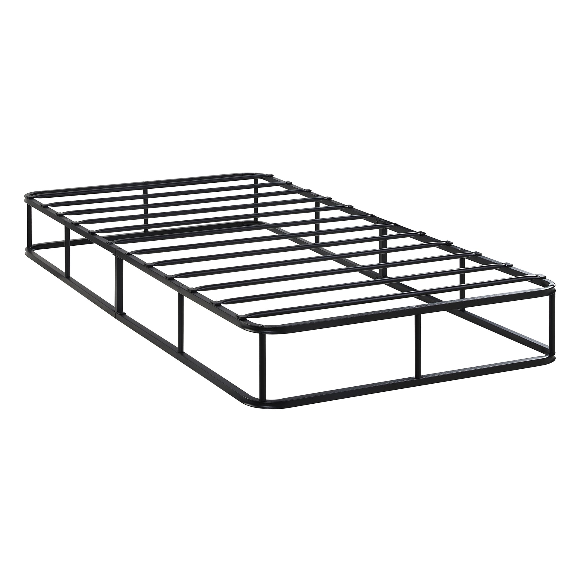 Twin Mattress Foundation 1Pc Black Metal Frame With Textured Fabric Cover Twin Black Bedroom Metal