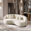 Drake Japandi Style Curvy Boucle Sofa Ivory White,White Boucle 3 Seat