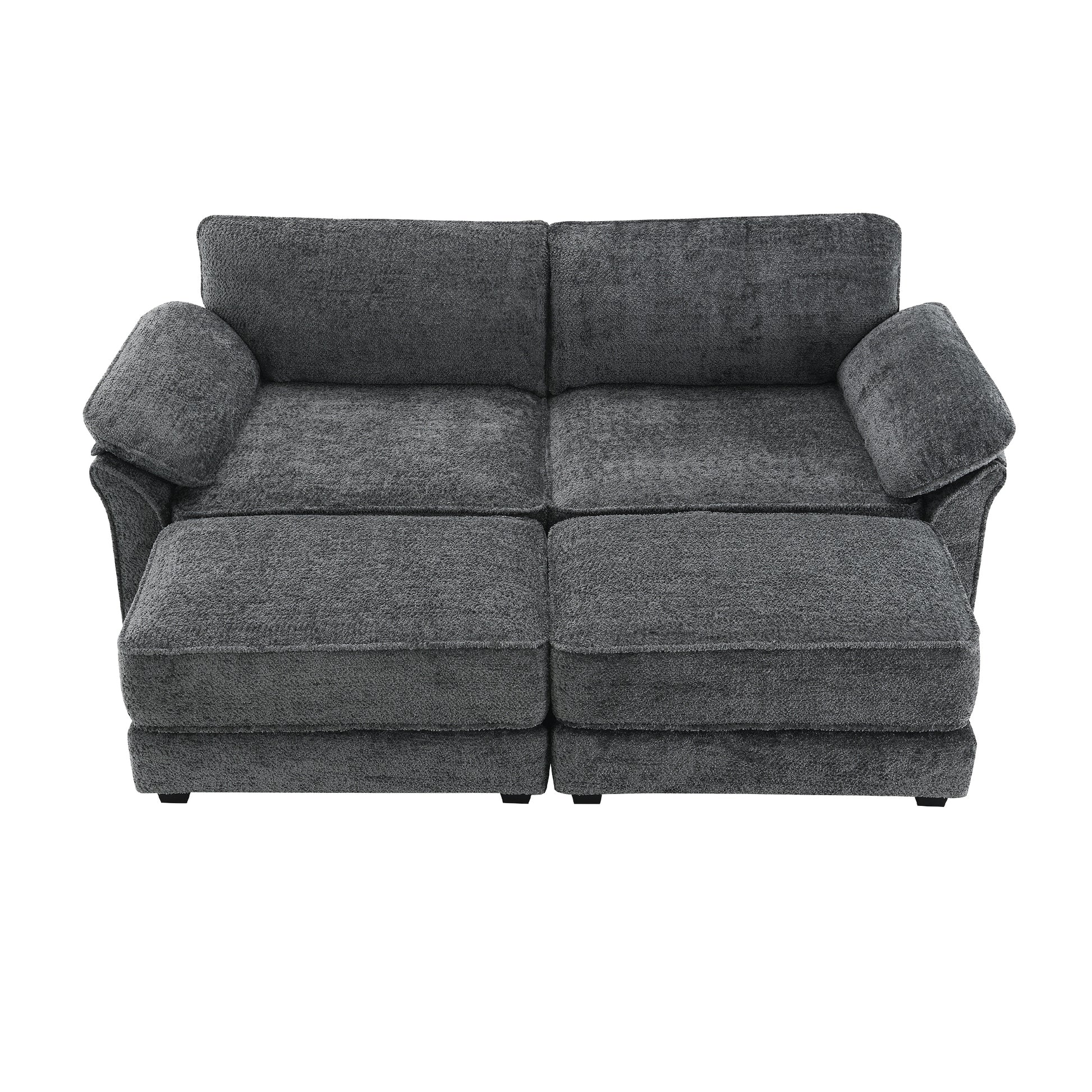 Free Combination Modular Convertible Sectional Sofa Bed Set, 4 Seat Upholstered Sleeper Corner Couch, Deep Seat Loveseat With Ottoman For Living Room, Office, Apartment,2 Colors Gray Chenille 4 Seat