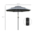 Outsunny 9Ft 3 Tiers Patio Umbrella Outdoor Market Umbrella With Crank, Push Button Tilt For Deck, Backyard And Lawn, Dark Gray Dark Grey Polyester