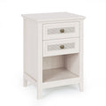 Farmhouse Nightstand, Boho Bedside Table With 2 Rattan Decor Drawers, Accent End Table With Open Storage Shelf White Wood Rattan