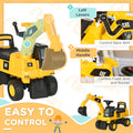 Aosom Excavator Ride On Toy, Cat Licensed Kids Manual Pedal Ride On Excavator With Manual Shovel, Horn, Hidden Storage For 18 36 Months Boys And Girls, Yellow Yellow Plastic