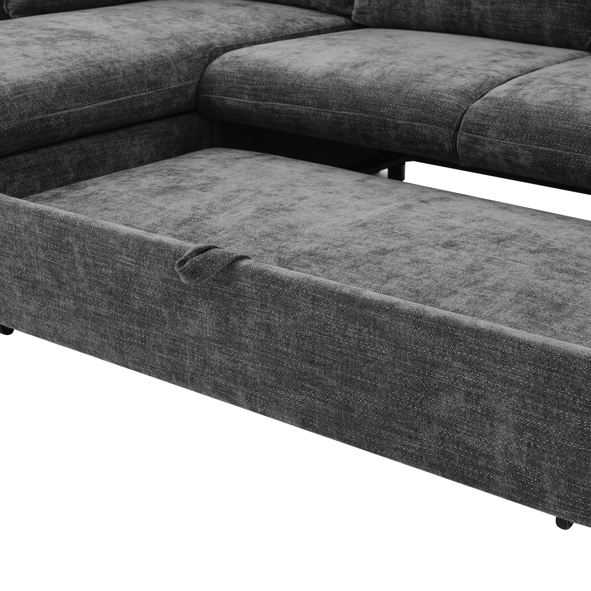 146.9" L Shaped Sofa Sectional Sofa Couch Pull Out Sofa Bed With A Movable Storage Ottoman, A Storage Chaise Lounge And Two Usb Ports For Living Room, Grey Grey Foam Linen 5 Seat