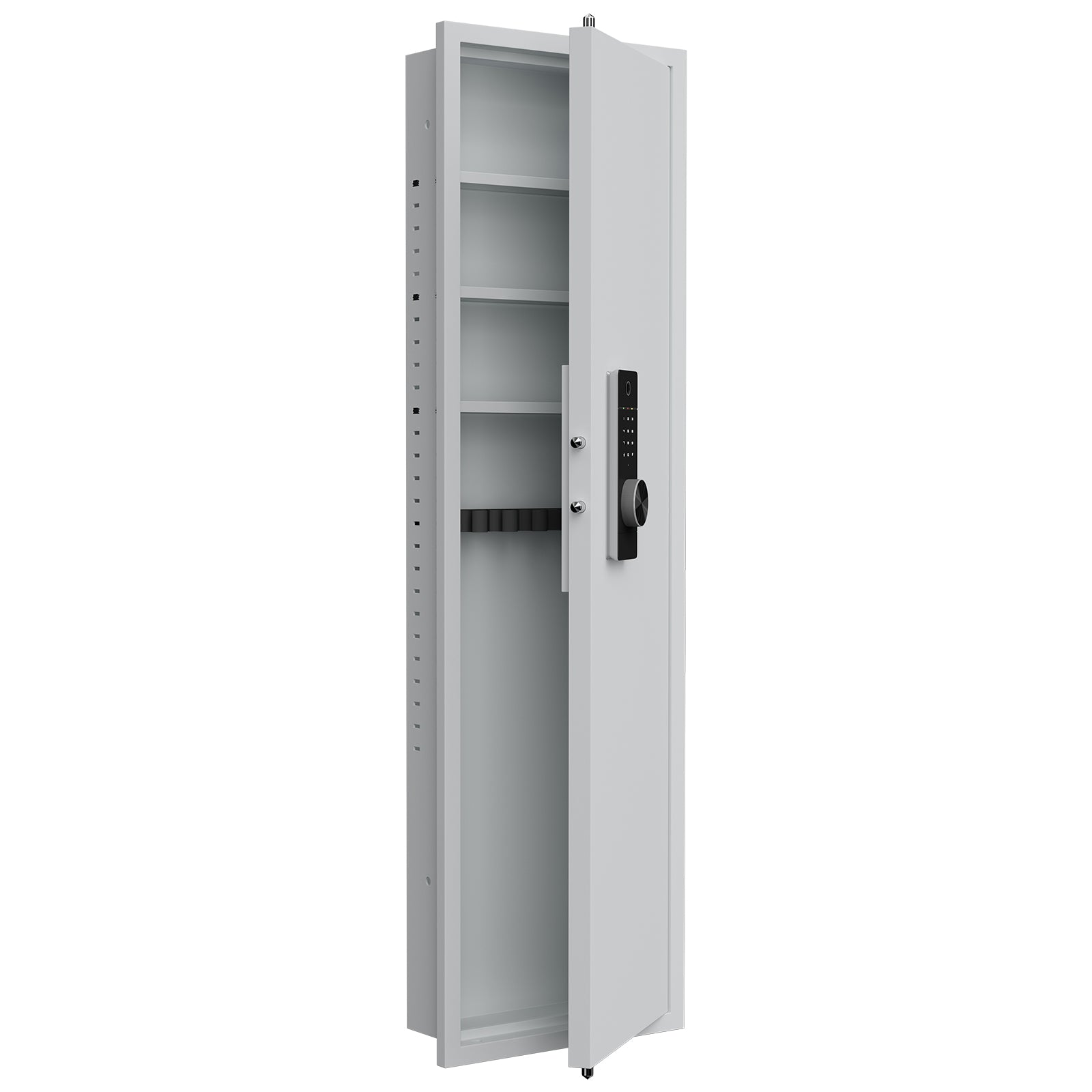 53" Fingerprint Touch Panel In Wall Safe,Hidden Wall Safe For Rifles With Adjustable Shelves,Assembled Storage Multifunctional Wall Safe For Firearm And Valuables White Fingerprint White Steel