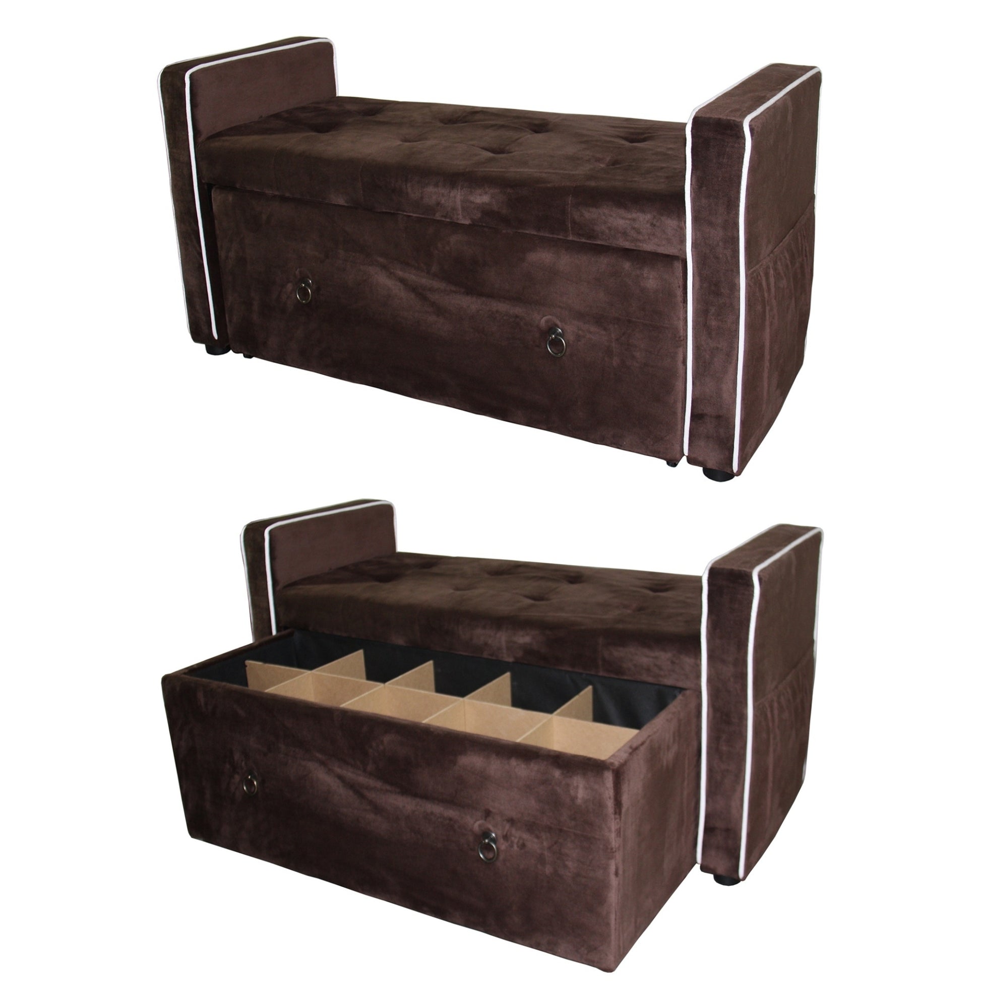 22" Shoe Storage Bench, Brown Suede Brown Wood