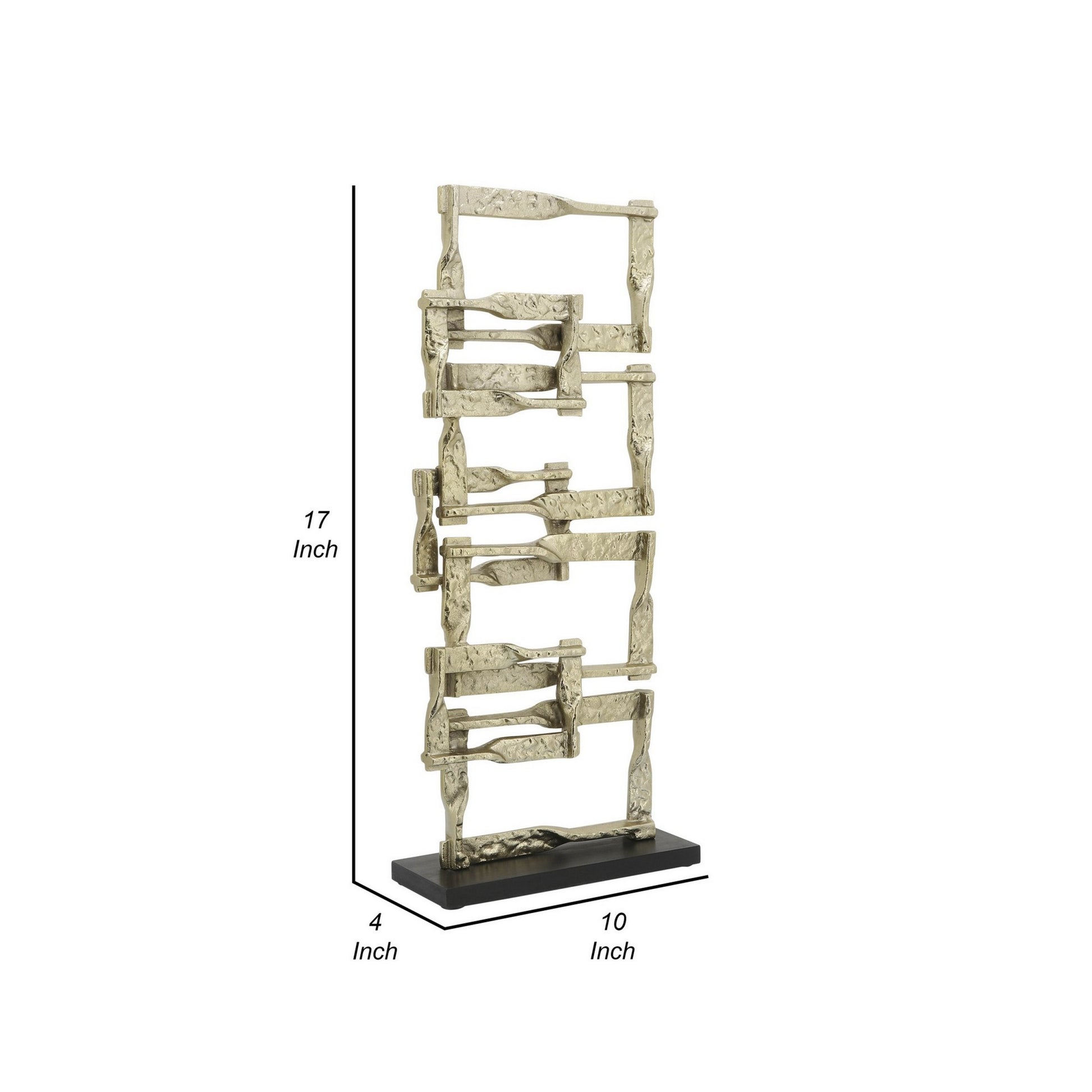 Jodie 27 Inch Metal Modern Accent Decor, Stacked Squares, Block Base, Gold Gold Wood Metal