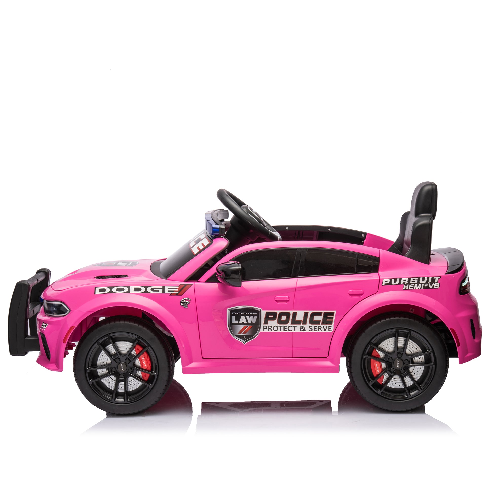 Licensed Dodge Charger,12V Kids Ride On Police Car W Parents Remote Control,Anti Collision Bar,Front& Top Alarm Light Design,Police Car Sticker,Megaphone,Three Speed,Slow Start,Four Wheel Suspension. Pink Plastic