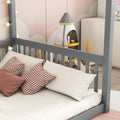 Full Size Canopy Frame Floor Bed With Fence, Guardrails,Grey Full Grey American Design Pine