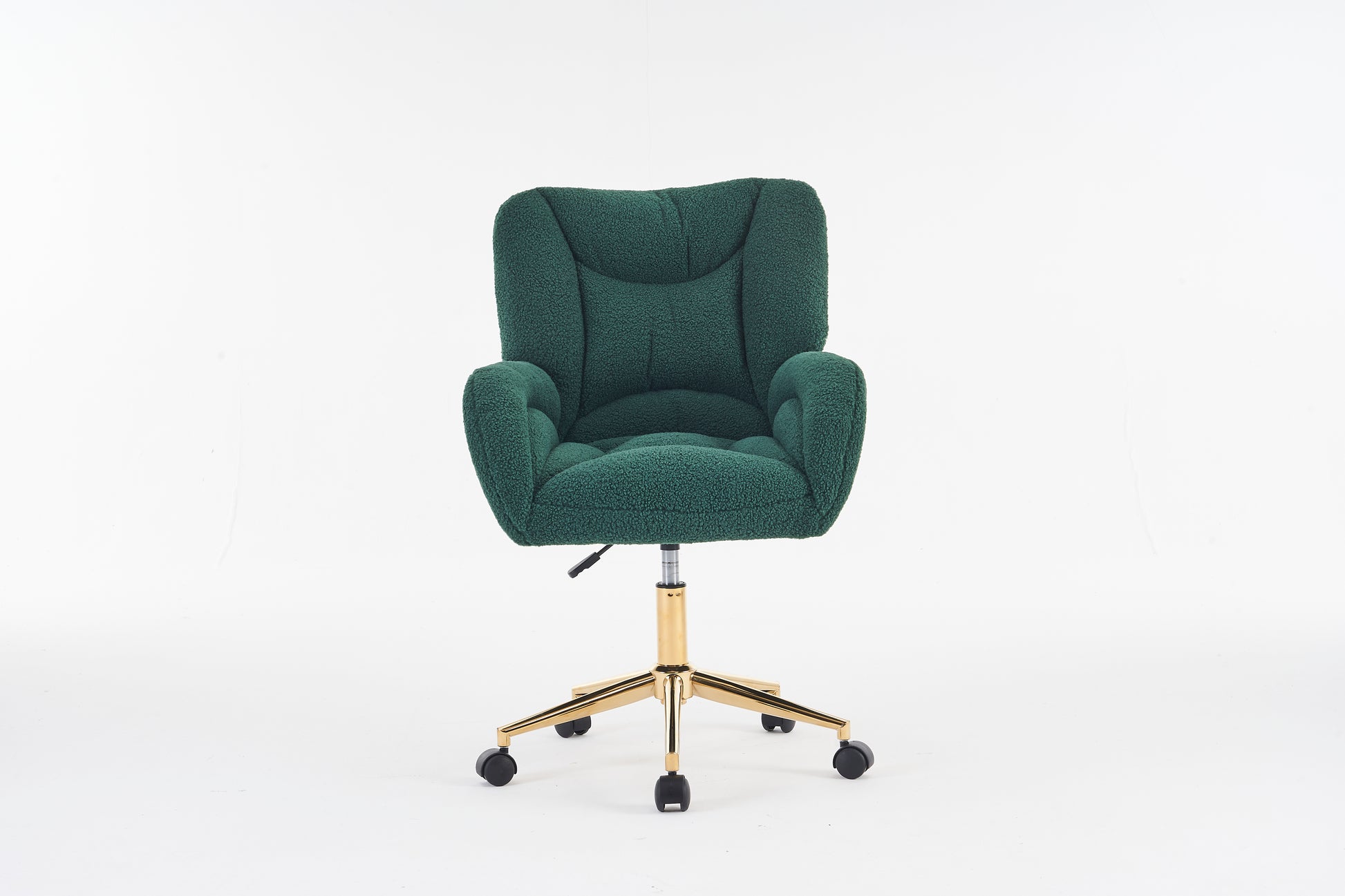 005 Teddy Fabric 360 Swivel Home Office Chair With Gold Metal Base And Universal Wheels,Green Solid Green Office Sponge Wipe Clean Modern Office Chairs Tufted Back Foam Swivel Teddy