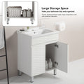 24 Inch Wavy Bathroom Cabinet With Ceramic Sink White Solid Wood