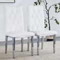 2 Piece Dining Chair Set, Modern Style Kitchen Soft Cushion High Backrest, With Embedded Buttons, Metal Leg Office Chair, Suitable For Restaurants, Offices, And Restaurants. White Pu
