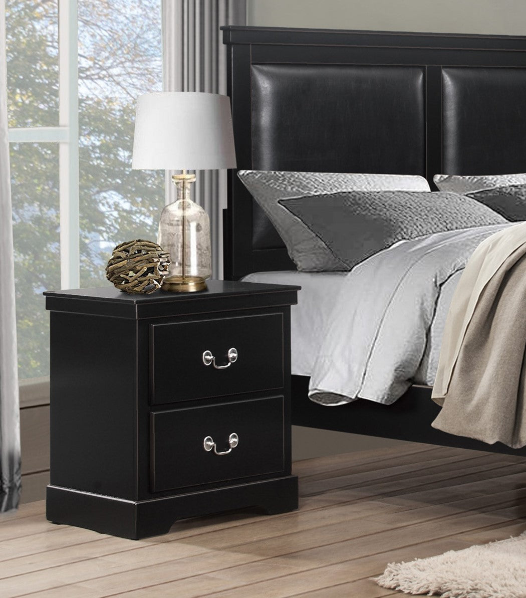 1Pc Classic Traditional 2 Drawers Nightstand Black Finish Bedroom Furniture Wooden Bedside Table Cabinet Black 2 Drawers Drawers Wood