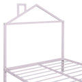Full Size Metal Platform Bed With Twin Size Trundle,House Shaped Headboard Design, Pink Full Pink Metal