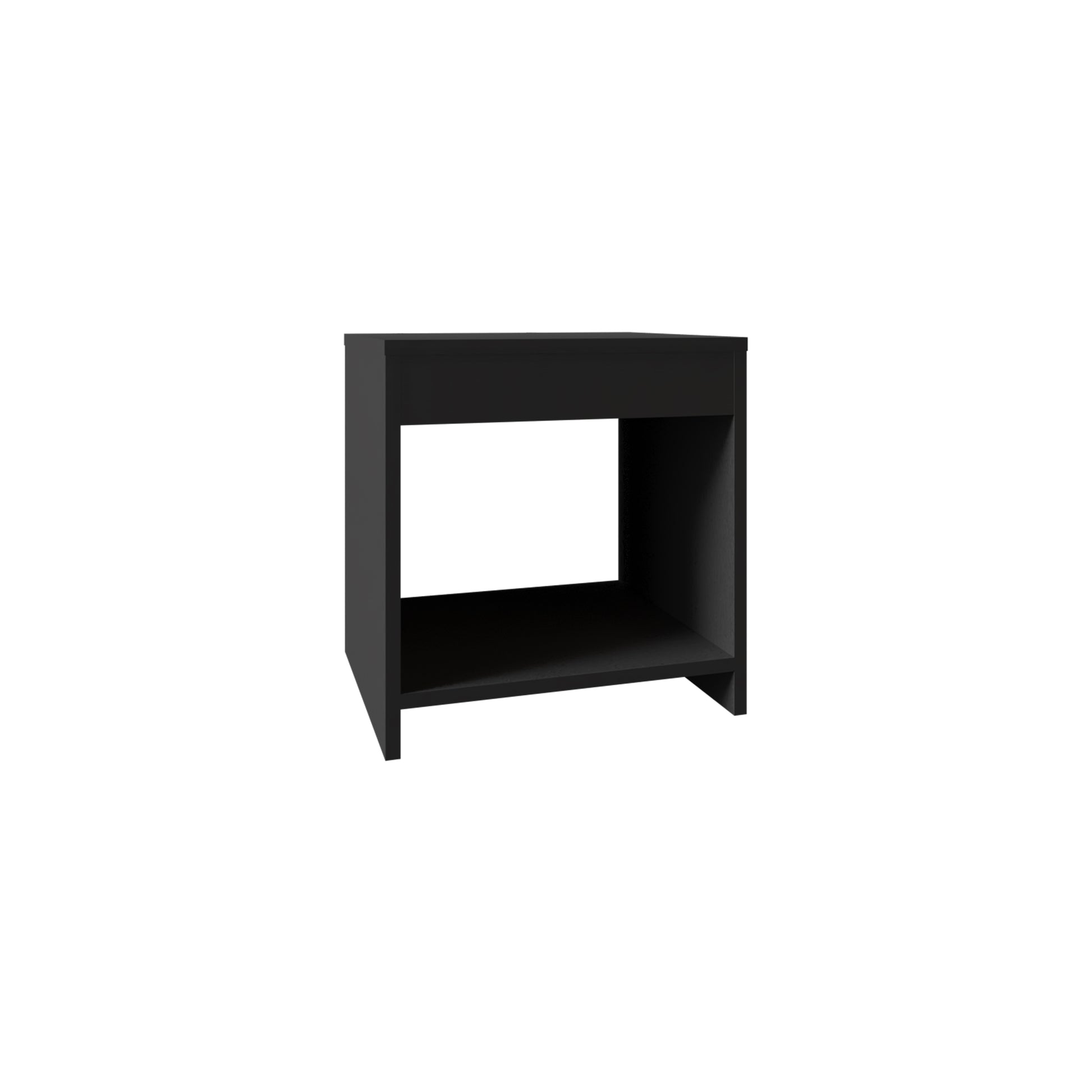 Night Table 16.5"H, 1 Spacious Shelf, Black Black Solid Wood Mdf Engineered Wood