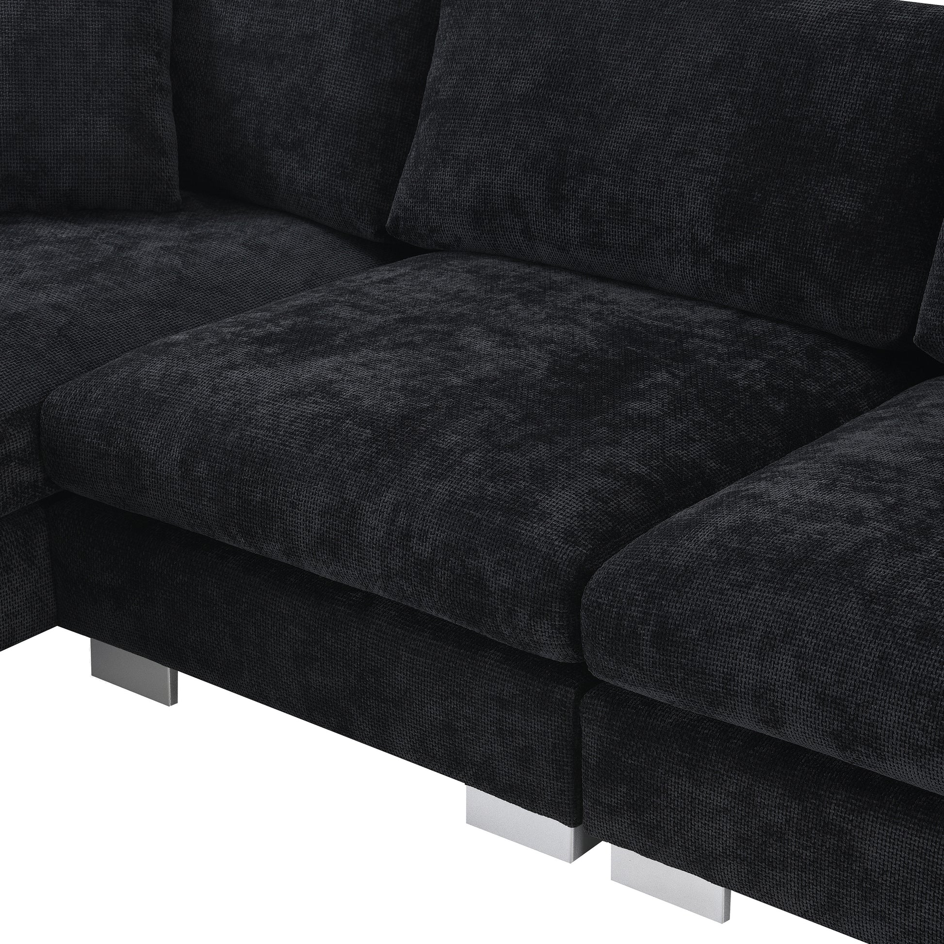 96*56" Modern Cloud Sectional Sofa,L Shaped Luxury Couch Set With 2 Free Pillows,4 Seat Chenille Indoor Furniture With Oversized Chaise For Living Room,Apartment,Office,3 Colors Black Chenille 4