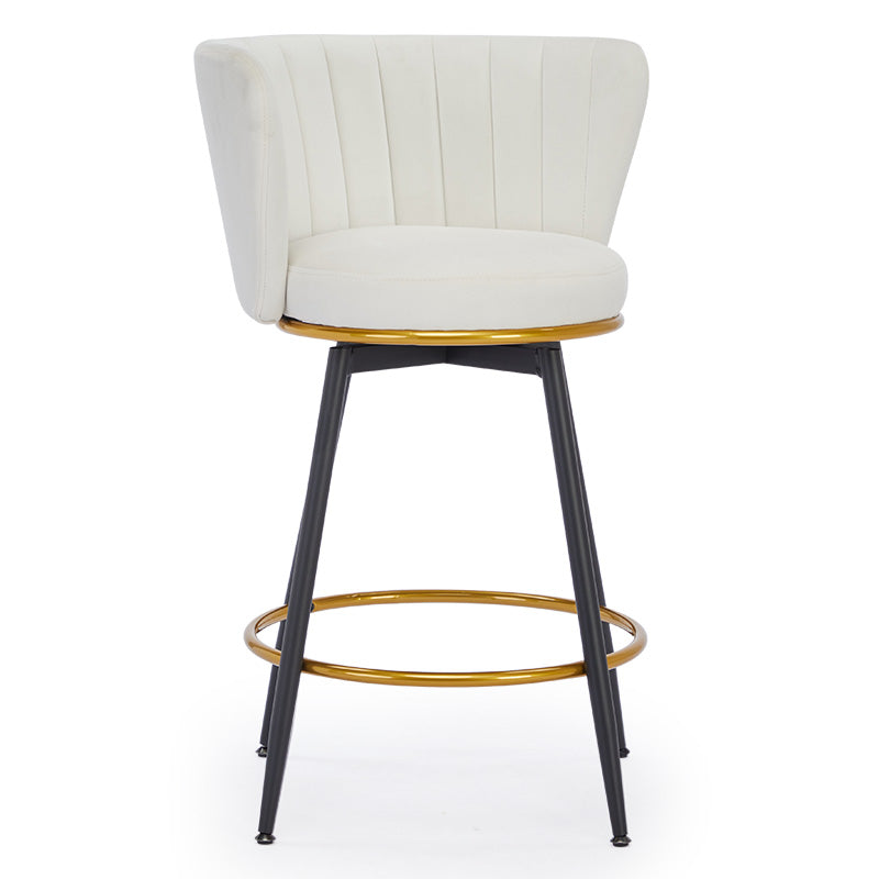 Counter Height Bar Stools Set Of 2, 360 Swivel Upholstered Barstools With Backs And Metal Legs, 26" H Seat Height, Velvet Fabric,Goldy Footrest Beige Iron,Polyester Blend