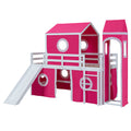 Twin Size Loft Bed With Slide Pink Tent And Tower Pink Old Sku:Wf298769Aah Twin Pink Solid Wood