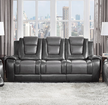 Modern Luxury Sofa Dual Reclining With Center Drop Down Cup Holders 1Pc Formal Living Room Furniture Premium Faux Leather Upholstery Comfortable Two Tone Gray Finish Dark Gray,Light Gray Faux Leather Wood Primary Living Space Luxury,Modern Plywood,Solid