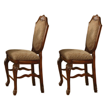 Beige And Cherry Solid Back Counter Height Stools Set Of 2 Cherry Dining Room Foam Traditional Set Of 2 Wood Fabric