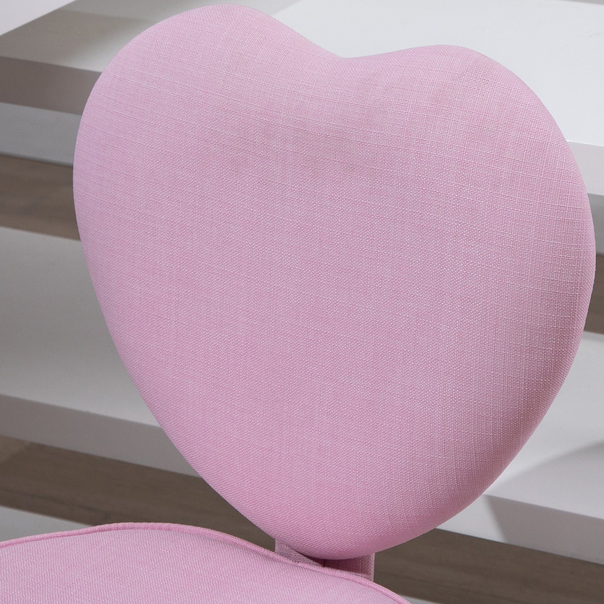 Homcom Heart Beautiful Shaped Back Design Office Chair With Adjustable Height And 360 Swivel Castor Wheels, Pink Pink Linen