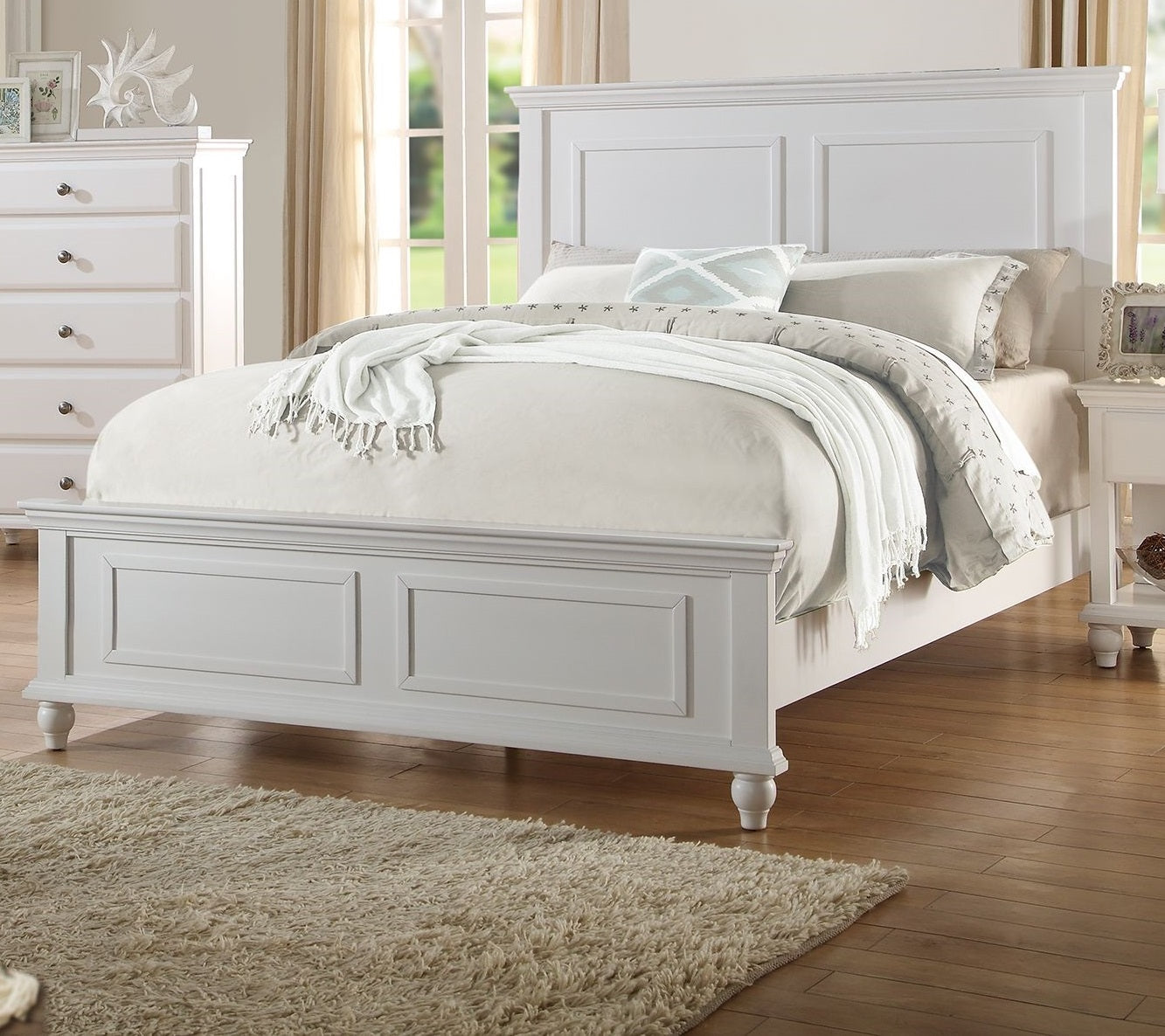 White Color Queen Size Bed Bedroom Furniture High Panel Headboard Footboard Plywood 1Pc Bedframe Box Spring Required Queen White Wood Bedroom Contemporary,Modern,Transitional,Ultra Modern Rubberwood Bed Frame Particle Board,Plywood