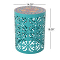 Castana Side Table Teal Rattan Fabric