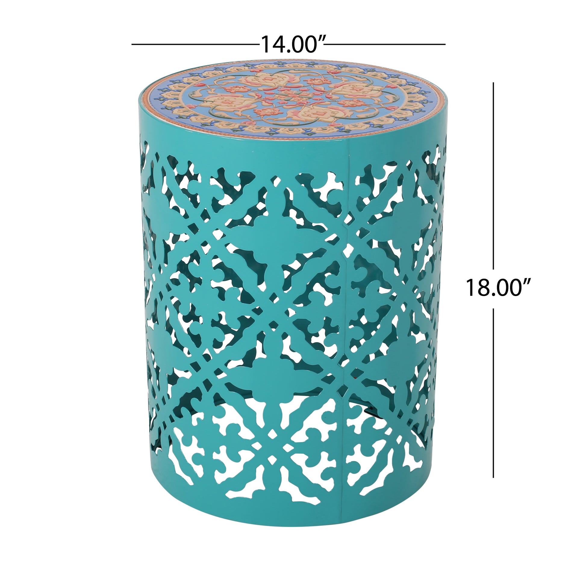 Castana Side Table Teal Rattan Fabric