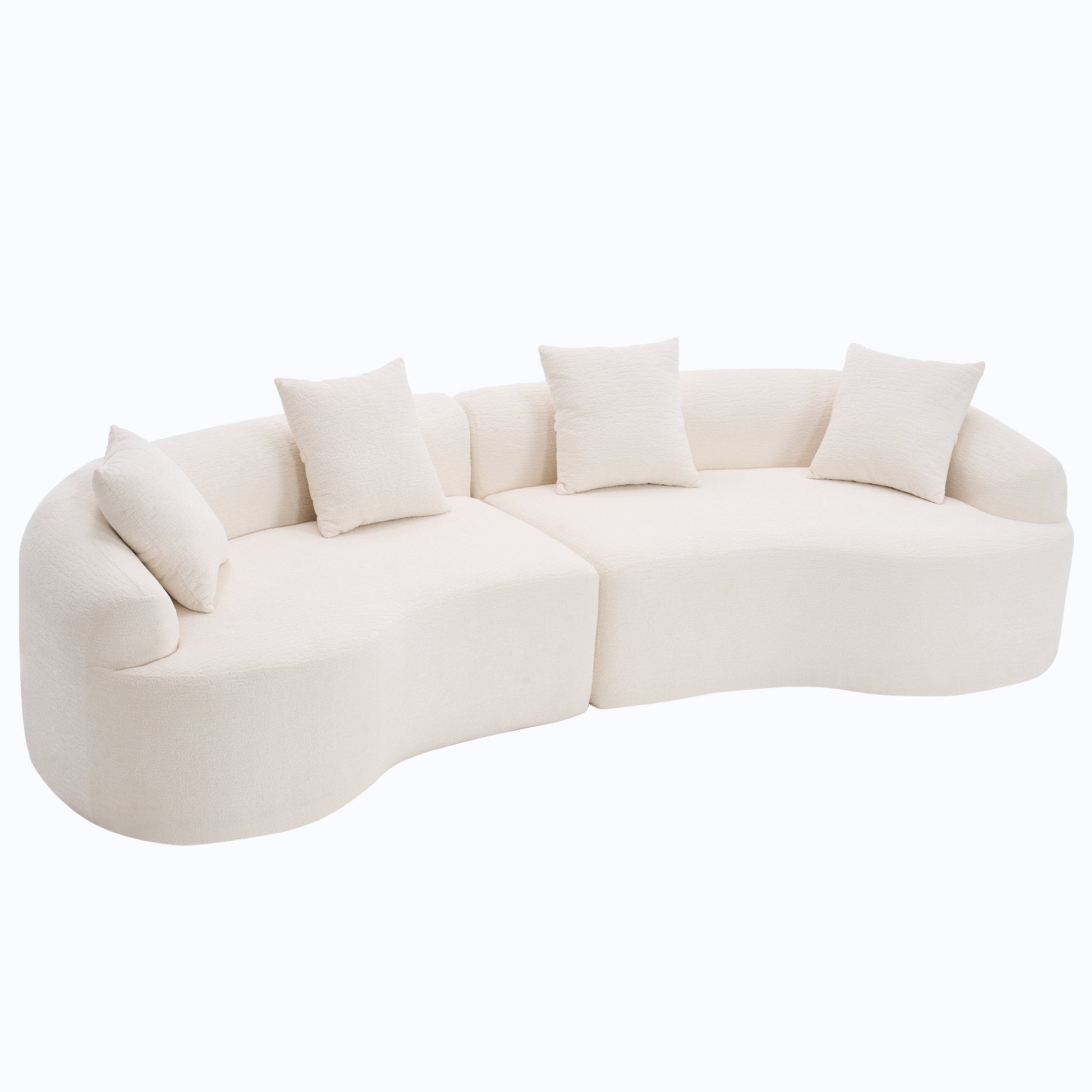 4 Seater White Sofa With Chenille Fabric, 30D ,60 Hardness Full Sponge,4 Pillow For Living Room, Home Furniture Sleeper Sectional Sofa For Apartment White Foam Spring 4 Seat