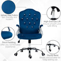 Vinsetto Home Office Chair, Velvet Computer Chair, Button Tufted Desk Chair With Swivel Wheels, Adjustable Height, And Tilt Function, Blue Blue Polyester