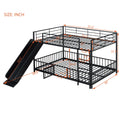 Full Over Full Size Metal Bunk Bed With Slide And Guardrails, Black Full Black Metal