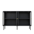 Metal Sideboard Cabinet With 4 Glass Door, Steel Locker Sideboard Buffet Cabinet, Sideboard Buffet Cabinet With 4 Doors, Kitchen Storage Cabinet, Coffee Bar Cabinet For Kitchen, Living Room, Black