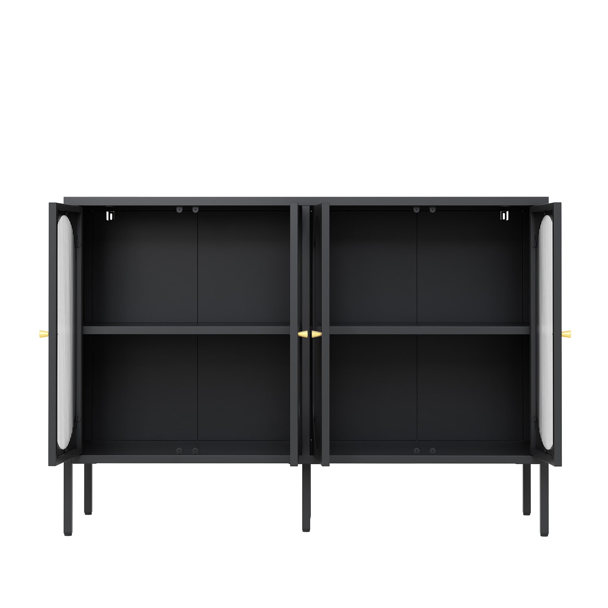 Metal Sideboard Cabinet With 4 Glass Door, Steel Locker Sideboard Buffet Cabinet, Sideboard Buffet Cabinet With 4 Doors, Kitchen Storage Cabinet, Coffee Bar Cabinet For Kitchen, Living Room, Black
