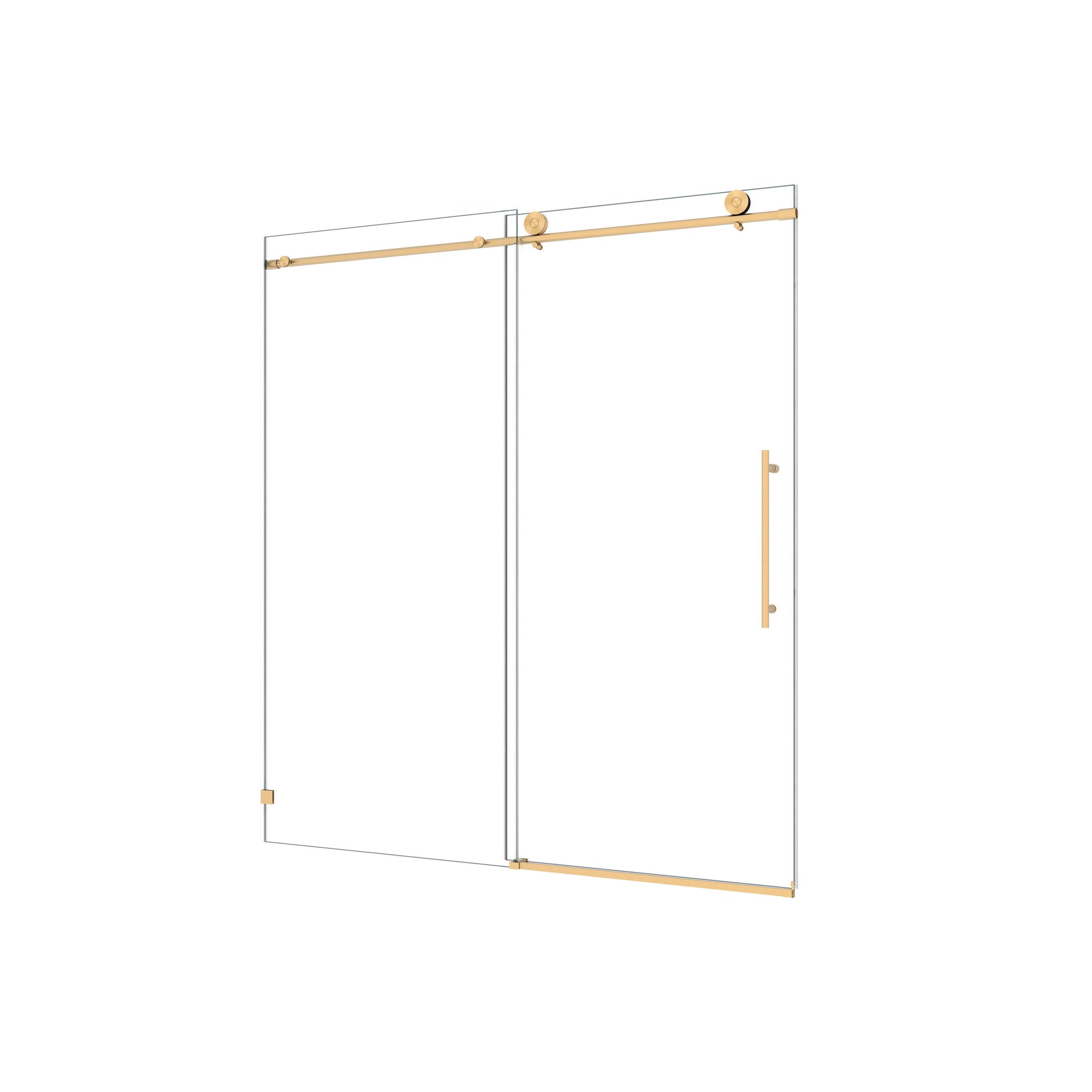 6076 Brushed Gold Frameless One Fixed And One Shifted Shower Door,70Mm 304 Stainless Steel Large Pulleys With Adjustable Soft Closing Function,With Nano Easy Cleaning,Stick Explosion Proof Menbrance