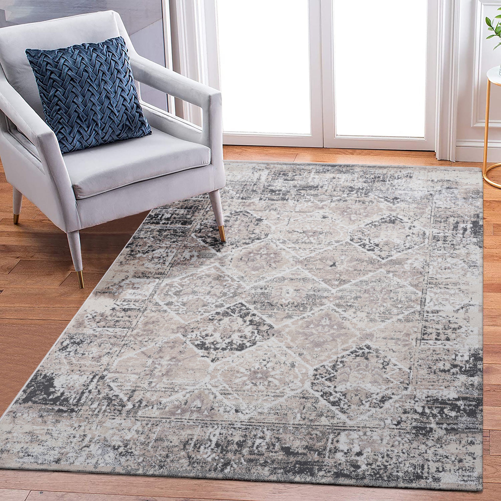 Naar Payas Collection 6X9 Cream Anthracite Traditional Non Shedding Living Room Bedroom Dining Home Office Stylish And Stain Resistant Area Rug Cream Polyester