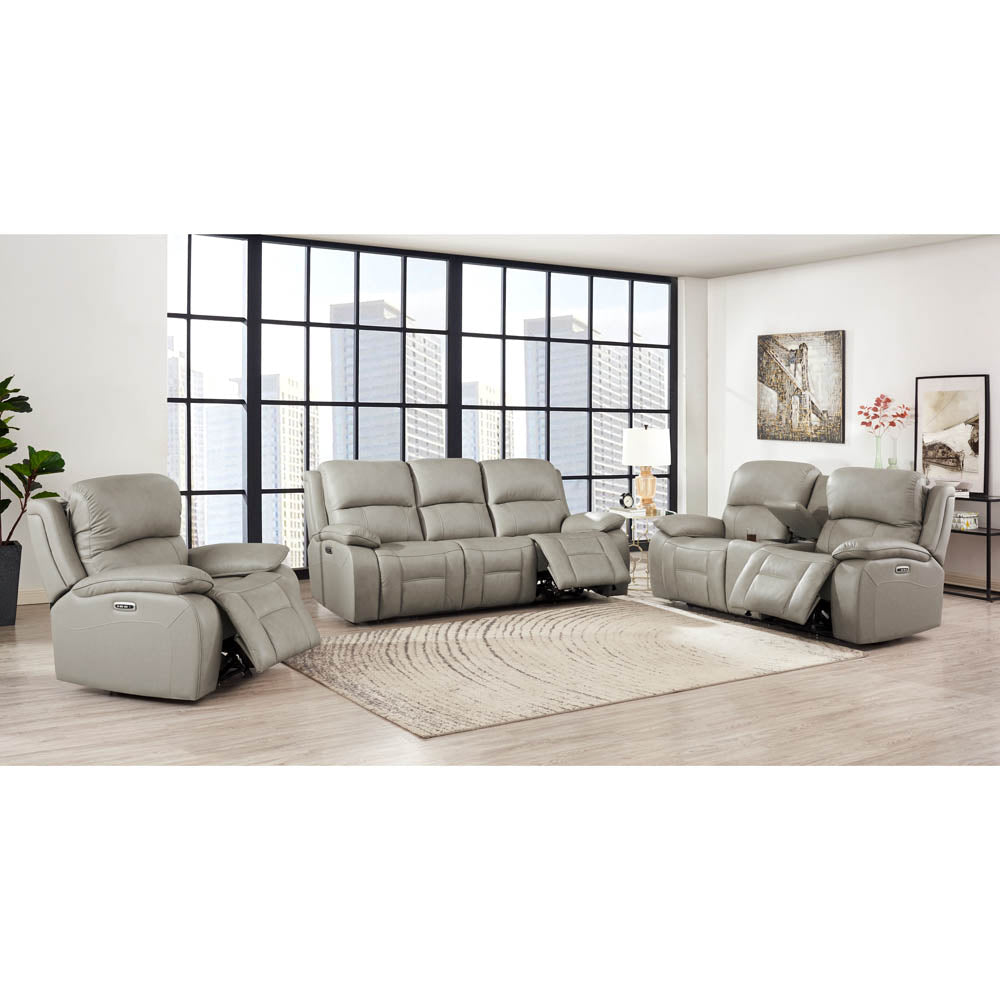 Westminster Power Headrest Zero Gravity Reclining Sofa Stone Gray Memory Foam Genuine Leather 3 Seat