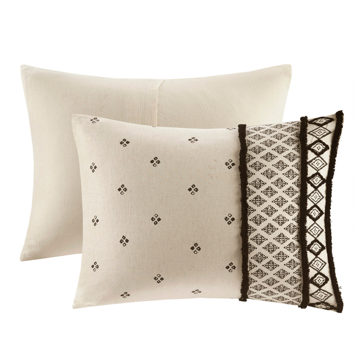 3 Piece Cotton And Flax Linen Blend Comforter Set Natural King Cal King King White Black Cotton