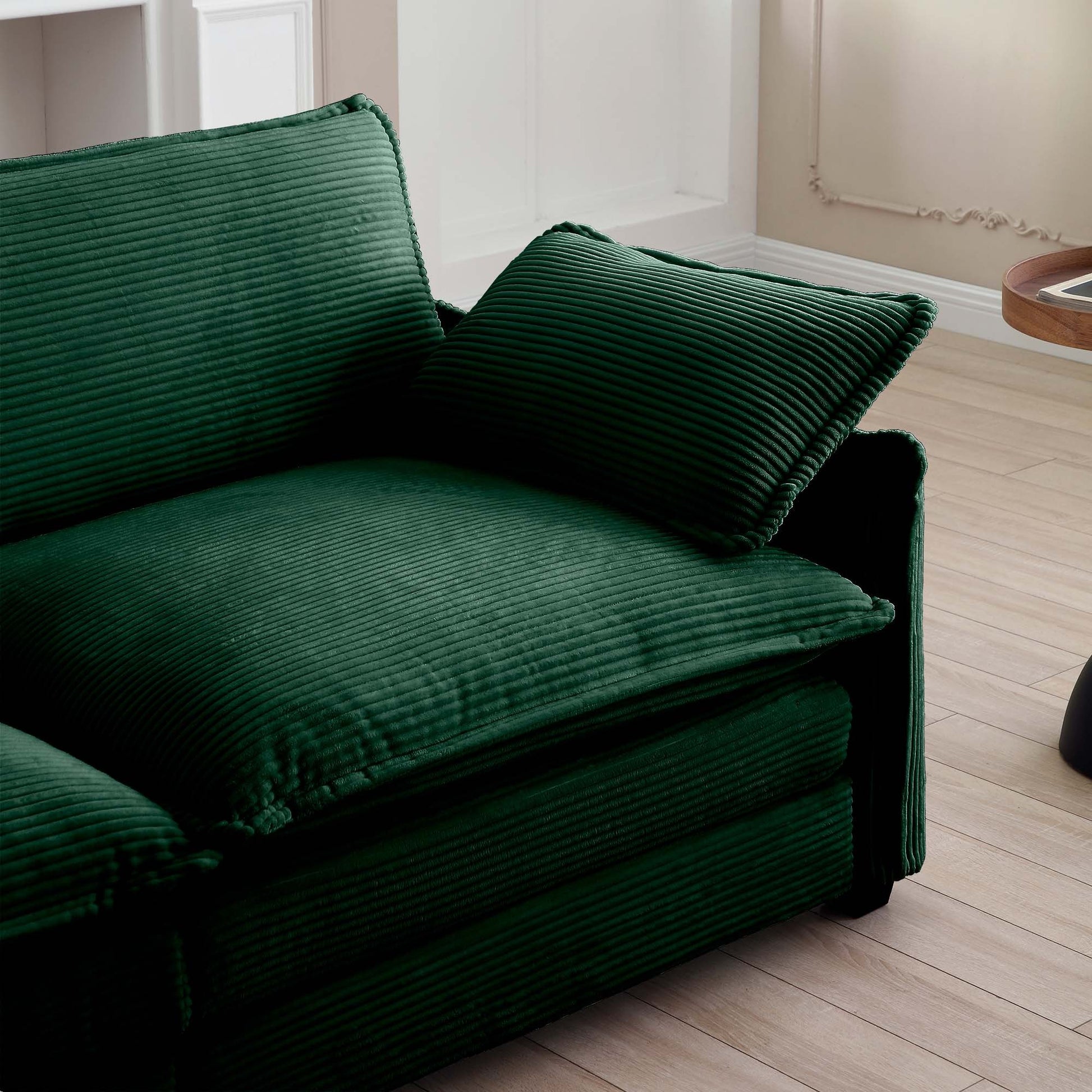 Oversized Modular Cushioned Sofa With Conversible Ottoman, 3 Seater Sofa With 2 Footstools, U Shape Sofa Ingreen Corduroy Fabric Green Corduroy 3 Seat
