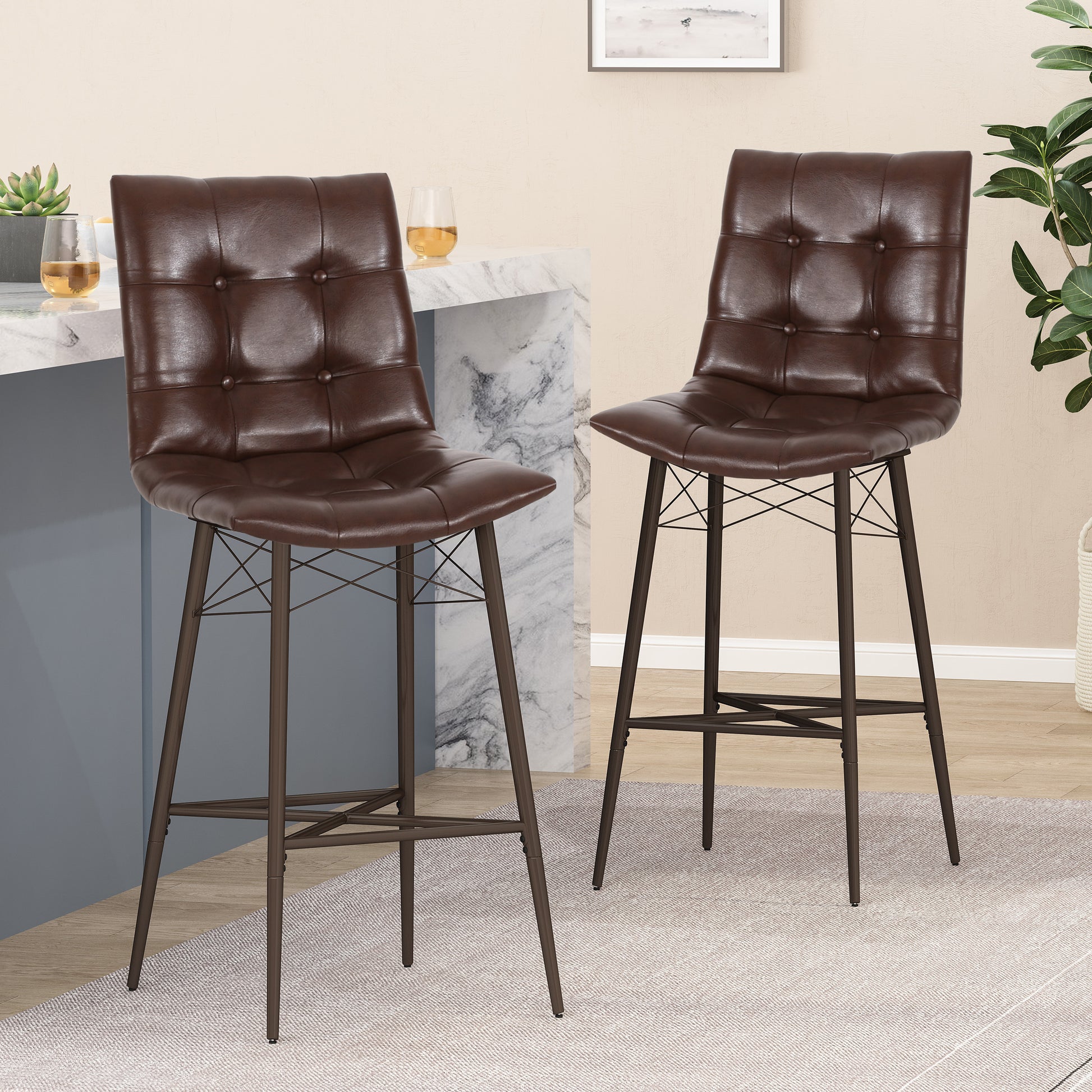 Bar Stool Dark Brown Pu