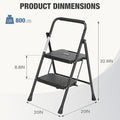 2 Step Ladder, Step Stool Foldable, 800Lbs Portable Ladder With Wide Anti Slip Pedal, Step Stool For Adults, Lightweight Step Ladder For Home Kitchen And Outdoor Black Metal & Wood