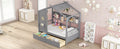 Wooden Twin Size House Bed With 2 Drawers,Kids Bed With Storage Shelf, Gray Twin Gray Solid Wood